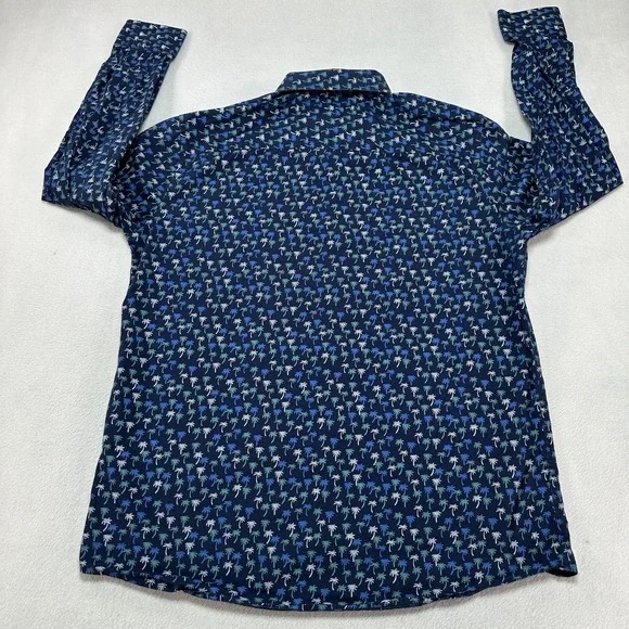 Johnston‎ & Murphy Shirt Mens Medium Blue Palm Tree AOP Print Button Up Tropical - Picture 7 of 10